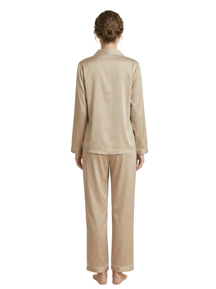 Women's Long Sleeves V-Neck Trim Bride Bridesmaid Pants Robes Silk Like Wedding Robes