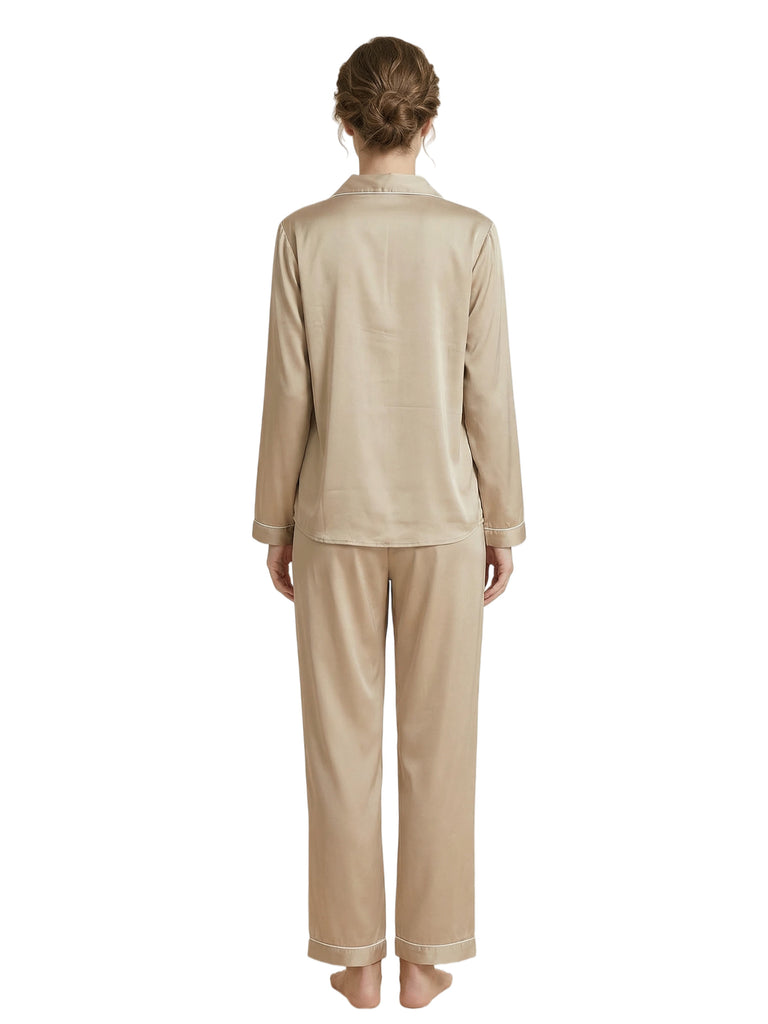 Women's Long Sleeves V-Neck Trim Bride Bridesmaid Pants Robes Silk Like Wedding Robes