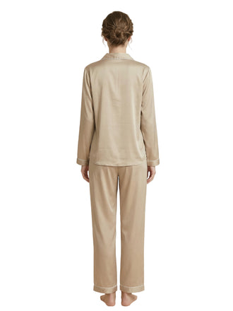 Women's Long Sleeves V-Neck Trim Bride Bridesmaid Pants Robes Silk Like Wedding Robes