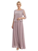 Chicsew Scoop 3/4 Sleeve Two Piece Lace Top Chiffon Modern Mom Of The Groom Dresses