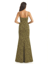 Elegant Spaghetti Straps Side Slit Mermaid Floral Satin Maxi Floral Formal Dresses For Women