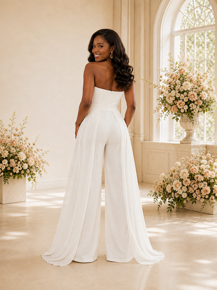 ChicSew Modern Sweetheart Sleeveless Crepe Floor-Length Wedding Jumpsuit
