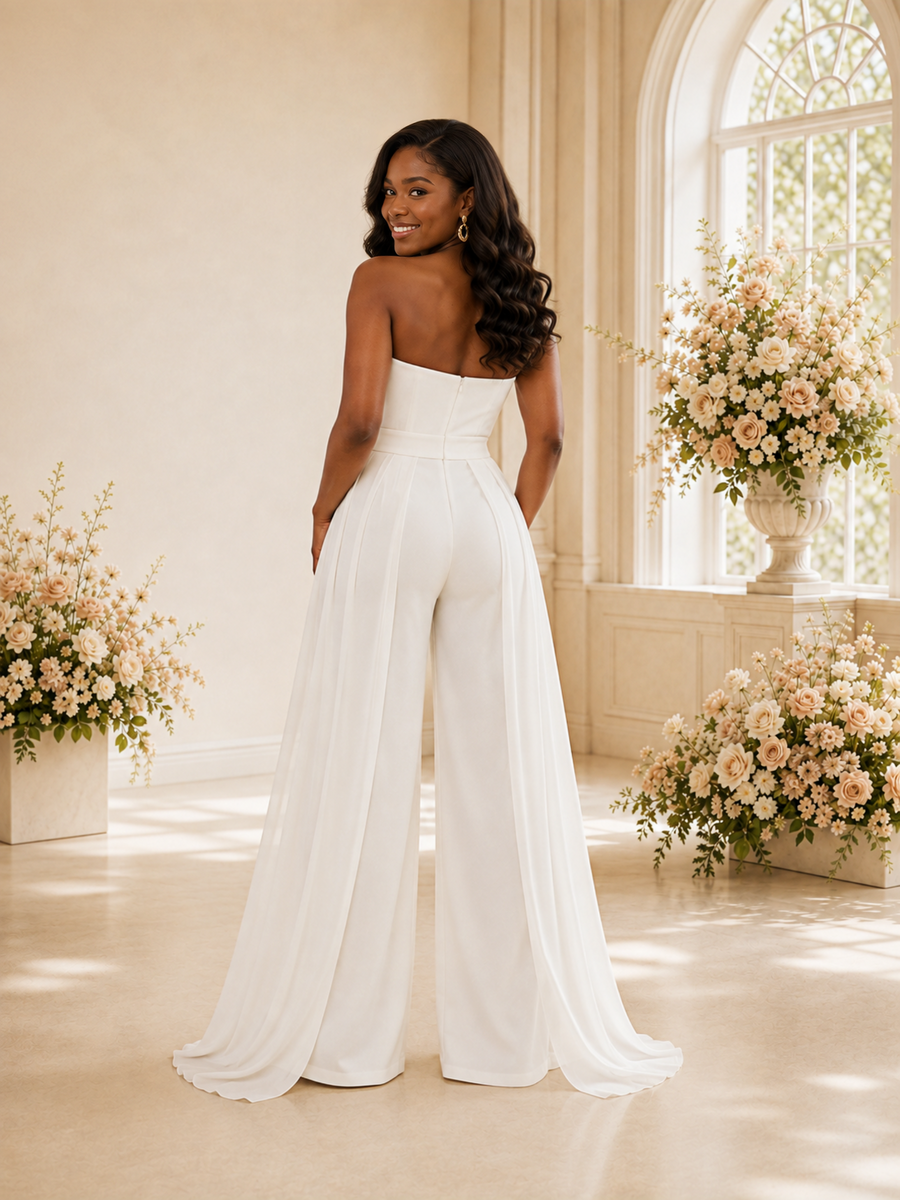 ChicSew Modern Sweetheart Sleeveless Crepe Floor-Length Wedding Jumpsuit