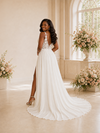 ChicSew Fancy V-Neck Lace Chiffon A-Line Floor-Length Wedding Dress With Silde Slit