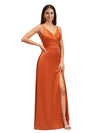 Elegant Spaghetti Straps V-Neck A-Line Soft Satin Simple Floor Length Bridesmaid Dresses