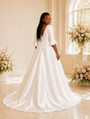 ChicSew Classy A-Line V-Neck Satin Maxi Half Sleeves Long Wedding Dress