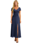 Elegant Chiffon V-Neck Short Sleeves Side Slit A-Line Midi Mother Of The Bride Dresses