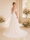 ChicSew Fancy V-Neck A-Line Lace Flutter Sleeves Maxi Long Wedding Dresses