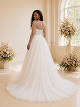 ChicSew Elegant Long Sleeves Tulle Lace A-Line Maxi Wedding Dress With Beading