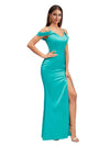 Sexy Cold Shoulder V-Neck Side Slit Mermaid Soft Satin Pretty Long Bridesmaid Dresses