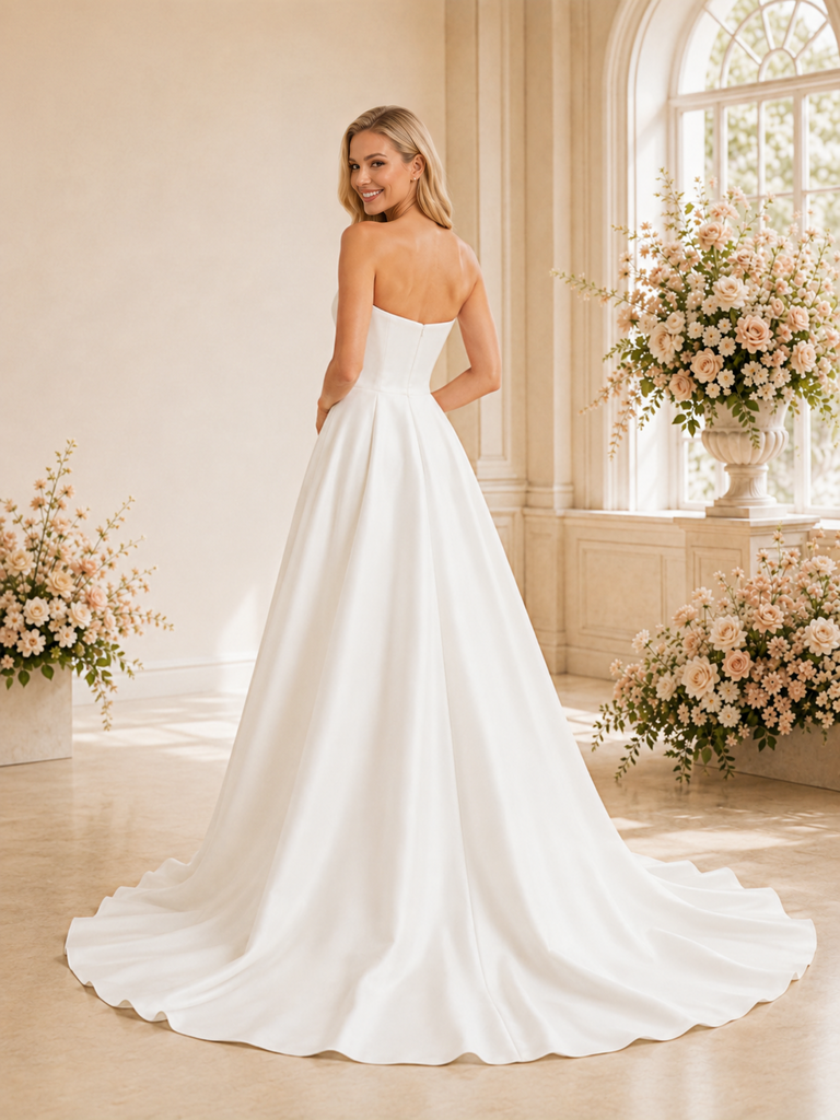 ChicSew Classy Satin A-Line Strapless Pleated Floor-Length Wedding Dresses Online