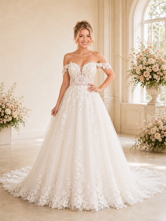 ChicSew Elegant Off The Shoulder A-Line Lace Tulle Long Wedding Dresses