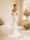 ChicSew Classic Off Shoulder V-Neck Ruching Side Slit Satin Mermaid Floor-Length Wedding Dresses