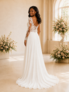 ChicSew Elegant A-Line Illusion Long Sleeves Lace Chiffon Maxi Wedding Dress