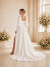 ChicSew Fancy Sweetheart A-Line Satin Long Sleeves Maxi Wedding Dress With Side Slit