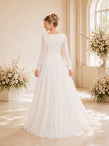 ChicSew Elegant Bateau Long Sleeves Chiffon A-Line Floor-Length Wedding Dresses