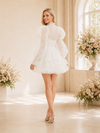 ChicSew Modern A-line Puff Long Sleeves High Neck Mini Lace Tulle Tiered Wedding Dresses With Ruffle