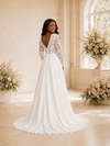 ChicSew Elegant Unique V-Neck Long Sleeves Lace Chiffon A-Line Maxi Wedding Dress