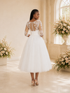 ChicSew Elegant A-Line Illusion 3/4 Sleeves Lace Appliques Tulle Tea-Length Wedding Dress