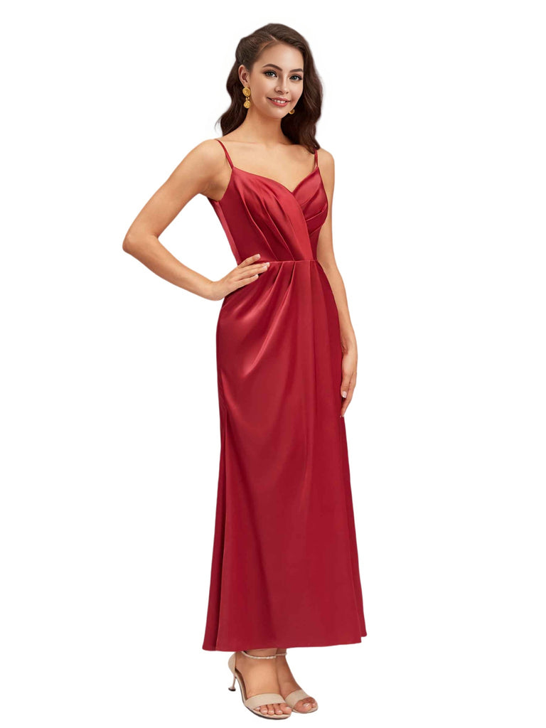 Sexy Mermaid Spaghetti Straps Soft Satin Ankle-Length Maxi Formal Bridesmaid Dresses Online