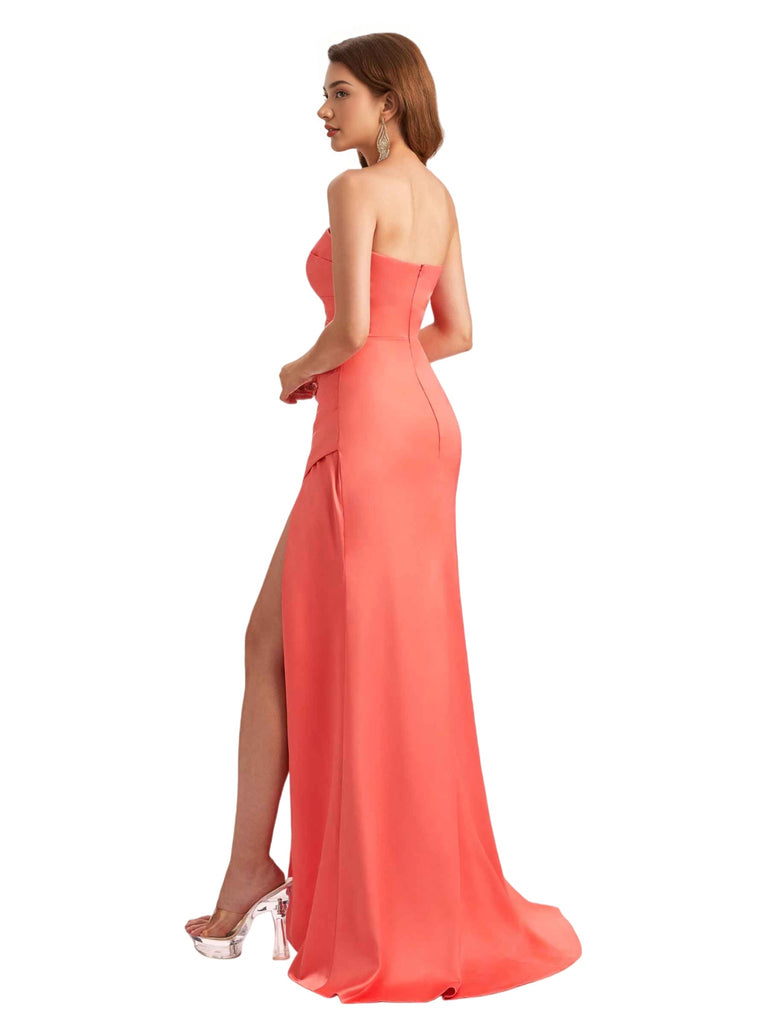 Sexy Soft Satin Sweetheart Mermaid Side Slit Unique Long Bridesmaid Dresses