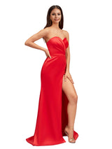 Sexy Front Slit Strapless Sweetheart Mermaid Soft Satin Long Bridesmaid Dresses Online
