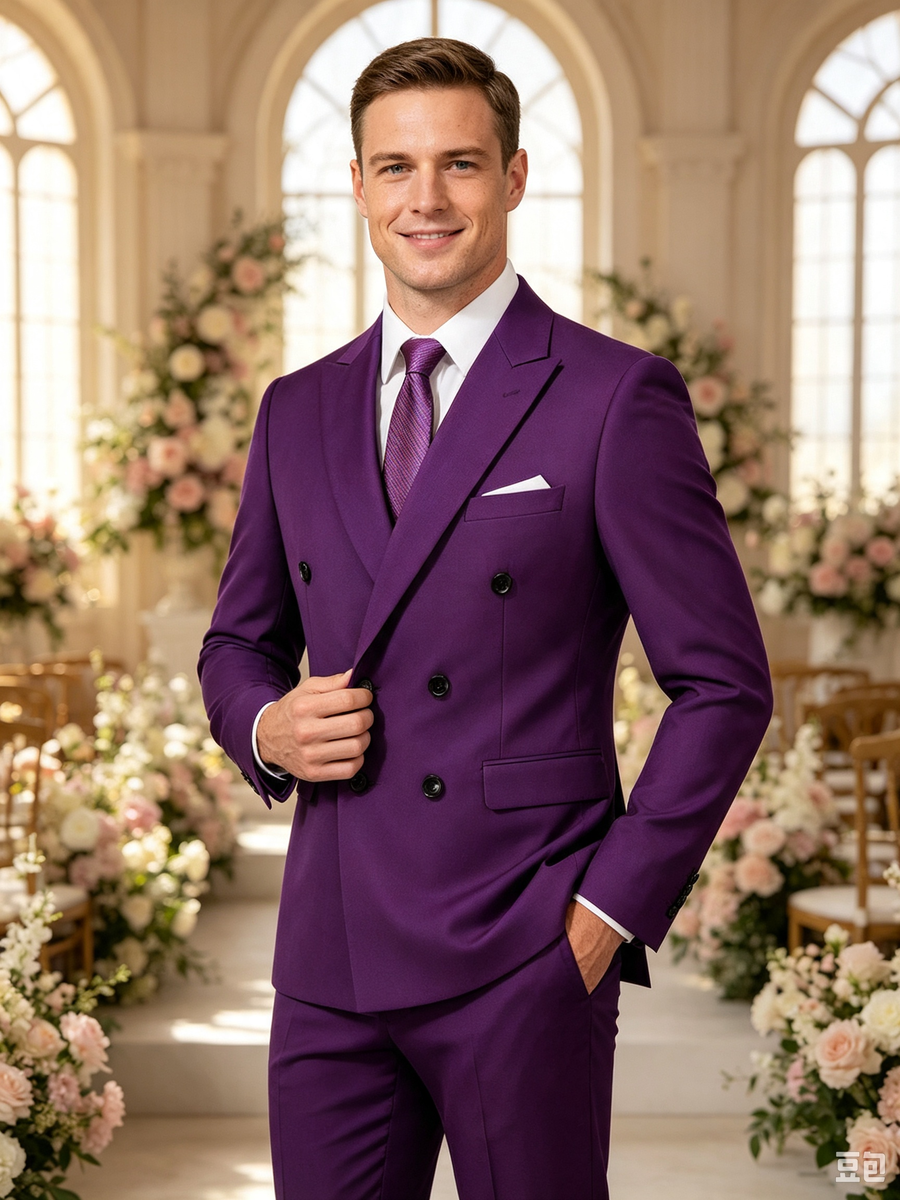 Classic 2 Piece Purple Men's Suit with Regular Fit and Sophisticated Peak Lapel