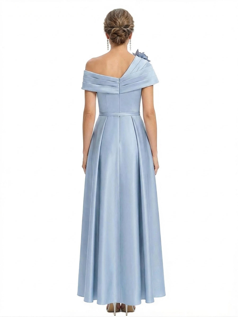 ChicSew Off Shoulder Satin Ruched Long Elegant Mother of the Bride Dresses With Flower