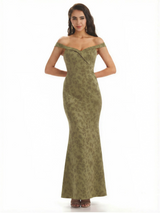 Simple Off Shoulder Mermaid Floral Satin Maxi Floral Formal Dresses For Women