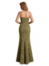 Elegant Strapless Side Slit Mermaid Long Satin Floral Formal Dresses For Women