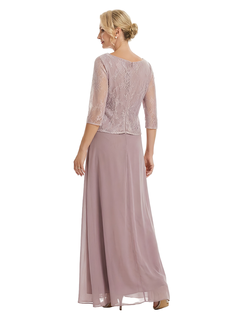 Chicsew Scoop 3/4 Sleeve Two Piece Lace Top Chiffon Modern Mom Of The Groom Dresses