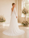 ChicSew Elegant V-Neck Long Sleeve Chiffon A-Line Open Back Foor-Length Wedding Dress