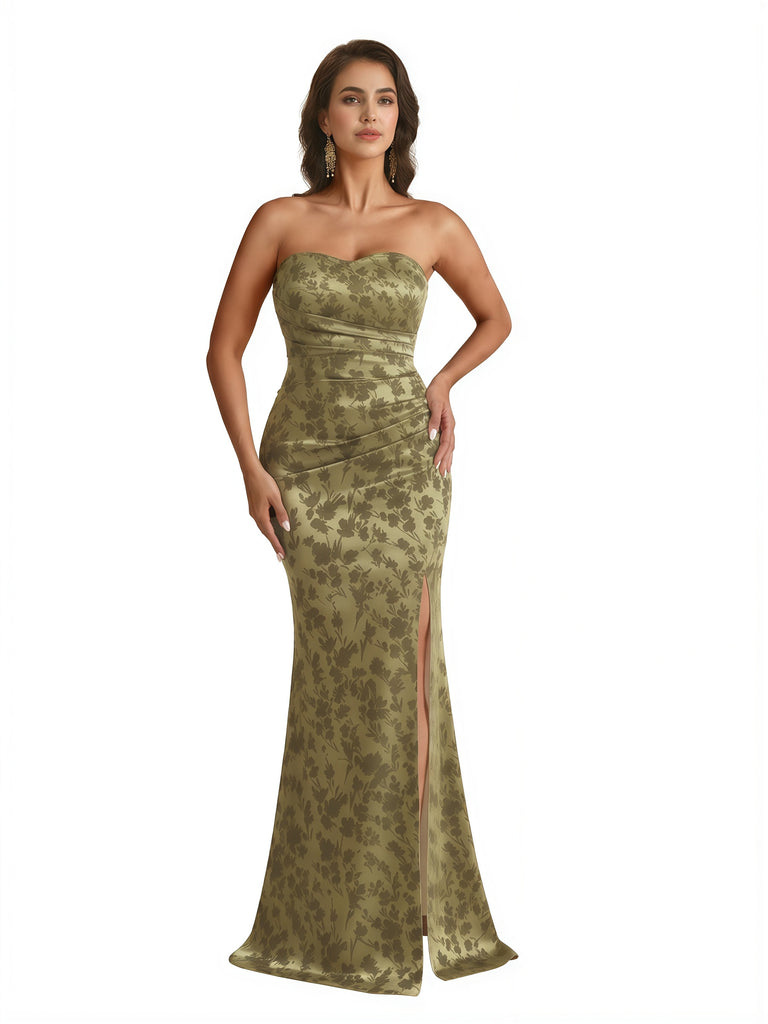 ChicSew Silky Floral Dress Trendy Sweetheart Strapless Side Split Mermaid Long Satin Floral Formal Dresses For Women - ChicSew Silky Floral Dress Trendy Sweetheart Strapless Side Split Mermaid Long Satin Floral Formal Dresses For Women -