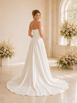 ChicSew Elegant Strapless Side Slit Ruching Satin A-Line Long Wedding Dresses