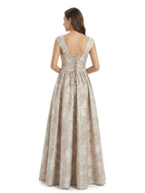 ChicSew Fancy Jacquard Satin Square Neck A-Line Long Evening Dresses For Women