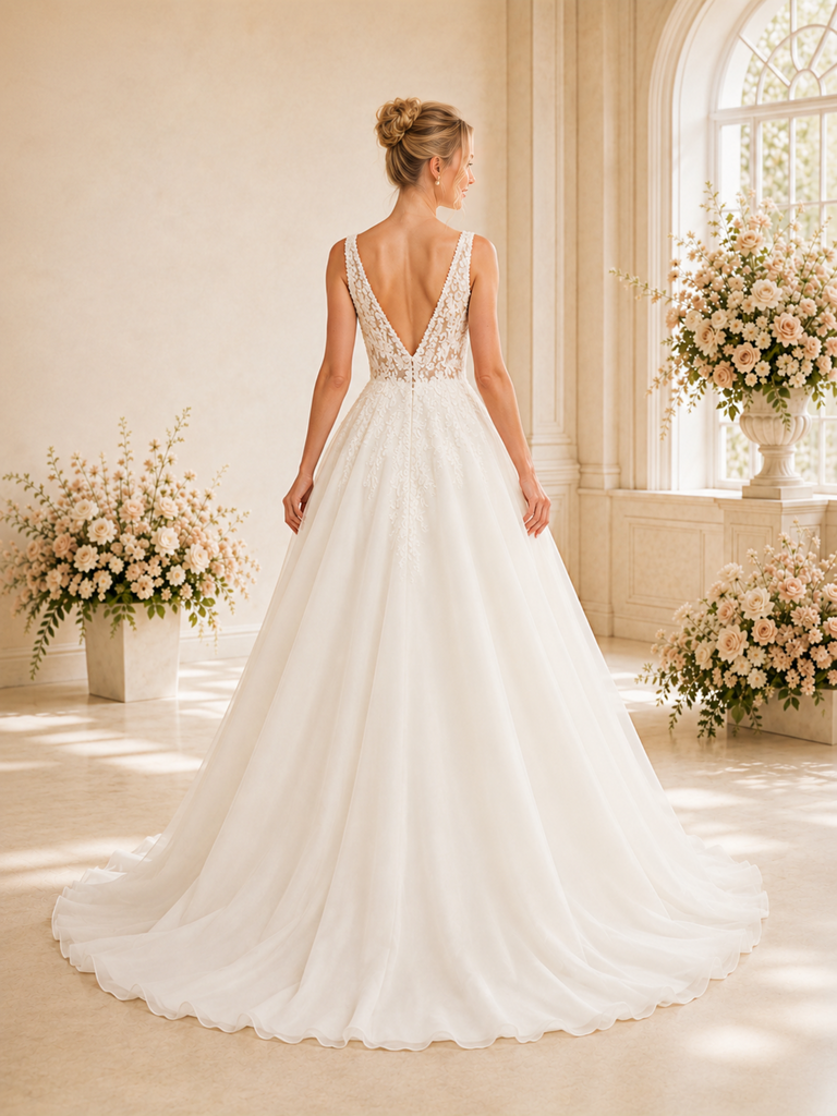 ChicSew Elegant Spaghetti Straps Lace A-Line Long Wedding Dresses With Open Back