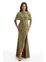 Elegant Half Sleeves Side Slit Mermaid Floral Satin Maxi Floral Formal Dresses For Women