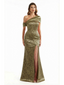 Elegant Asymmetrical Side Slit Mermaid Long Satin Floral Formal Dresses For Women