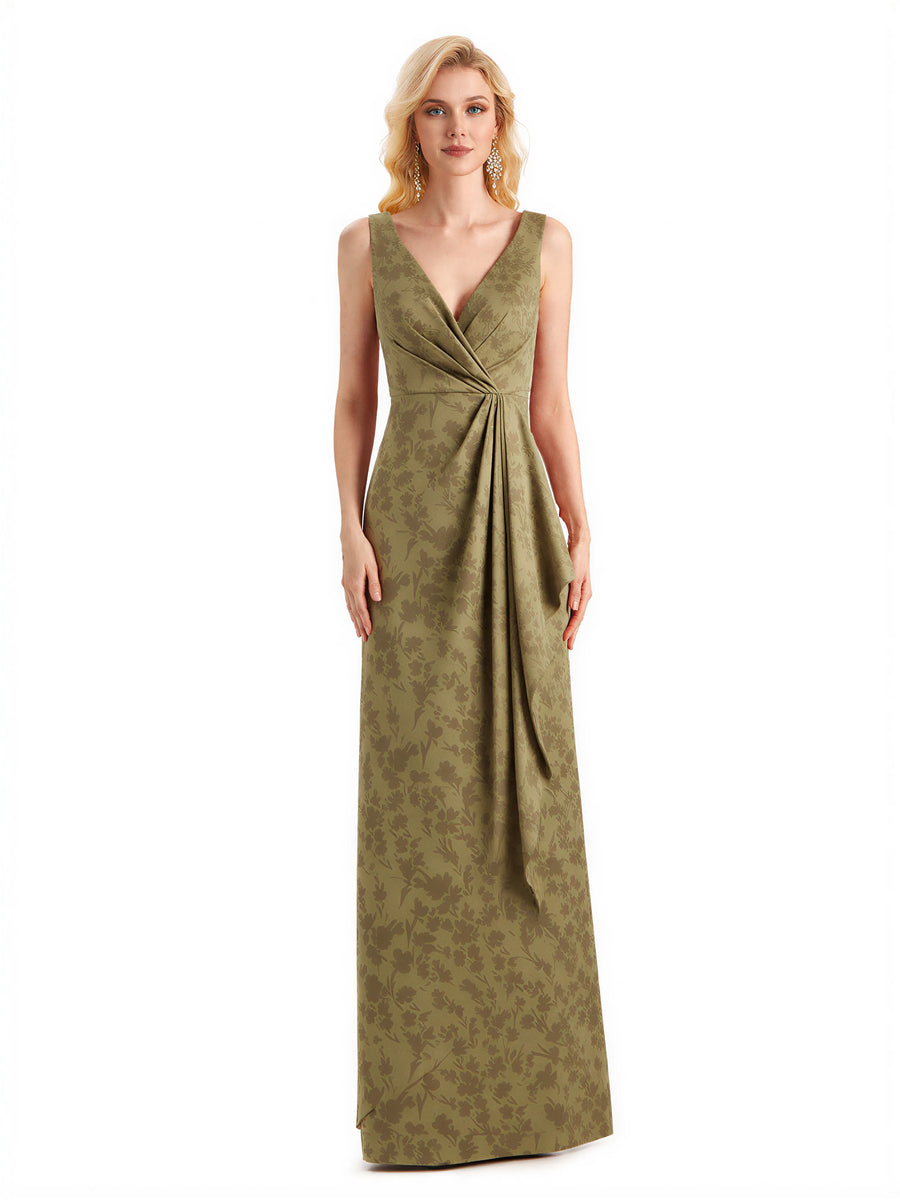 Beautiful Mermaid V-Neck Floral Satin Maxi Floral Formal Dresses For Women
