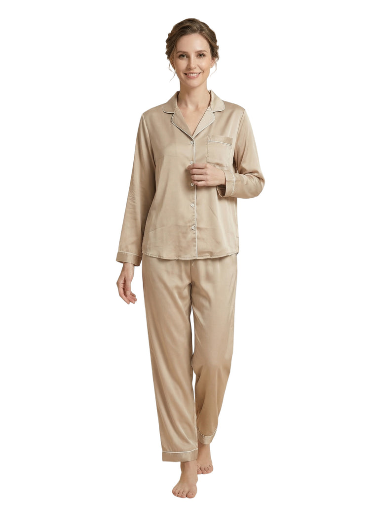 Women's Long Sleeves V-Neck Trim Bride Bridesmaid Pants Robes Silk Like Wedding Robes