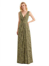 Beautiful V-Neck Mermaid Floral Satin Maxi Floral Formal Dresses For Women