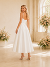 ChicSew Simple V-Neck A-Line Spaghetti Straps Sleeveless Satin Tea-Length Wedding Dresses
