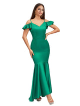Sexy Mermaid Cold Shoulder Soft Satin Beauty Long Bridesmaid Dresses