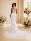 ChicSew Elegant High Neck Sleeveless Lace Appliques Crepe Long Mermaid Wedding Dress