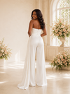 ChicSew Modern Strapless Ruching Satin Floor-Length Wedding Jumpsuit
