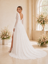 ChicSew Fancy V-Neck Long Sleeves A-Line Glitter Tullle Floor-Length Wedding Dress