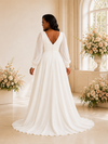 ChicSew Elegant A-Line V-Neck Long Sleeves Ruching Chiffon A-Line Maxi Wedding Dress