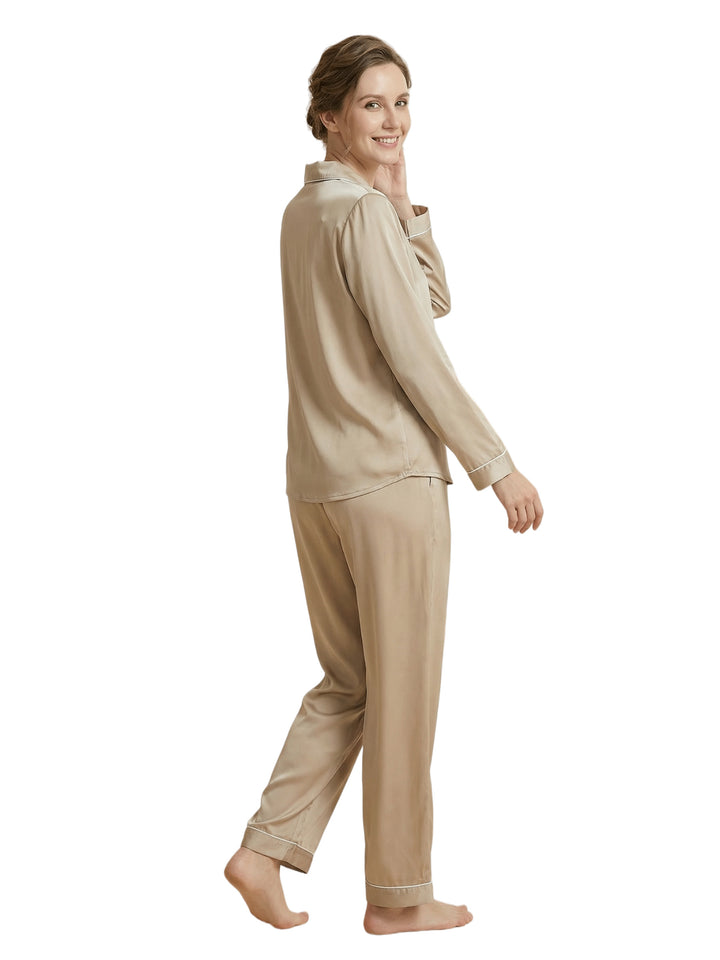 Women's Long Sleeves V-Neck Trim Bride Bridesmaid Pants Robes Silk Like Wedding Robes