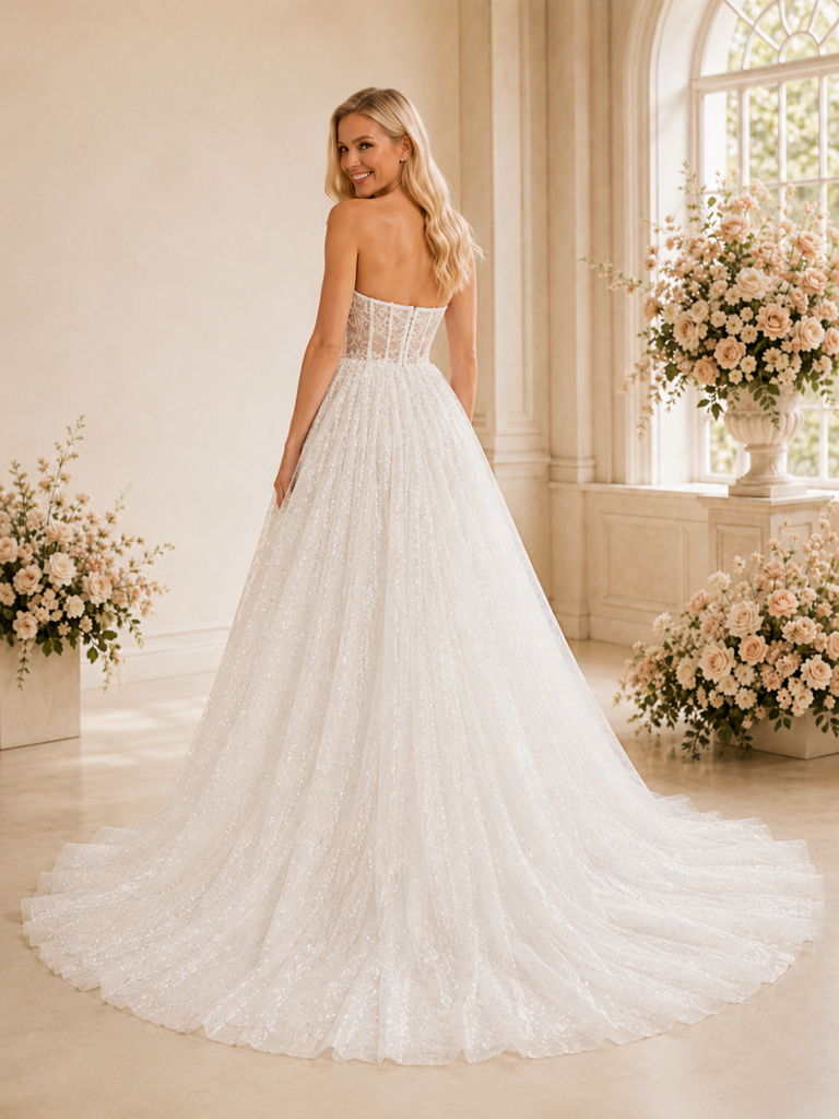 ChicSew Timeless Sweetheart A-Line Lace Tulle Boning Side Slit Floor-Length Wedding Dresses