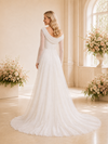 ChicSew Unique Mermaid Asymmetrical Neckline Glitter Tulle Long Sleeves Maxi Wedding Dresses With Overskirt